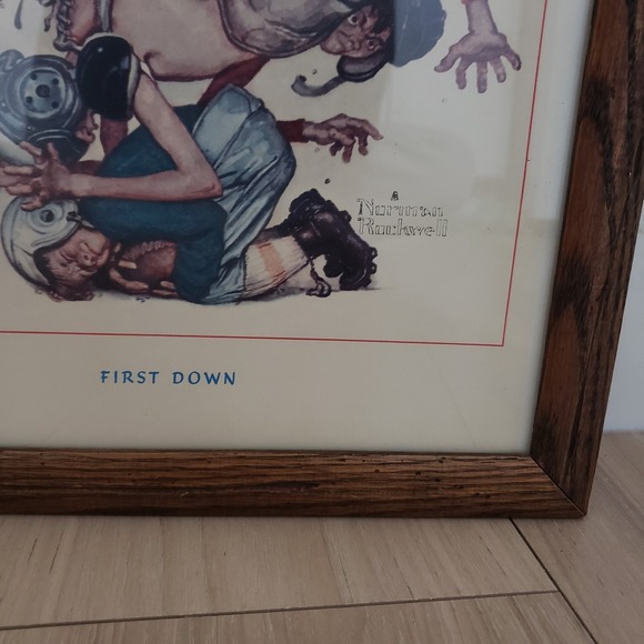 Norman Rockwell Framed Sports Art Prints Lot Oh Yeah & First Down 15x12 Vintage - Picture 3 of 7